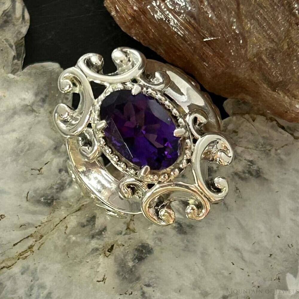 Carolyn Pollack Sterling Faceted Amethyst Decorated Ring Size 6, 9 For Women